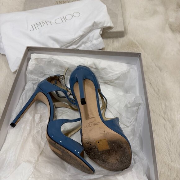 Jimmy Choo Lang Strappy Blue High Heel Sandals - Picture 5 of 6